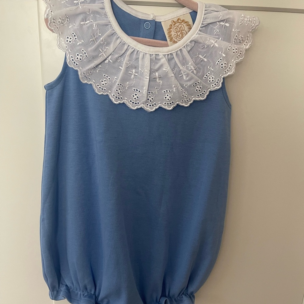 The Beaufort Bonnet Company Blue Bodysuit with White Lace Collar
